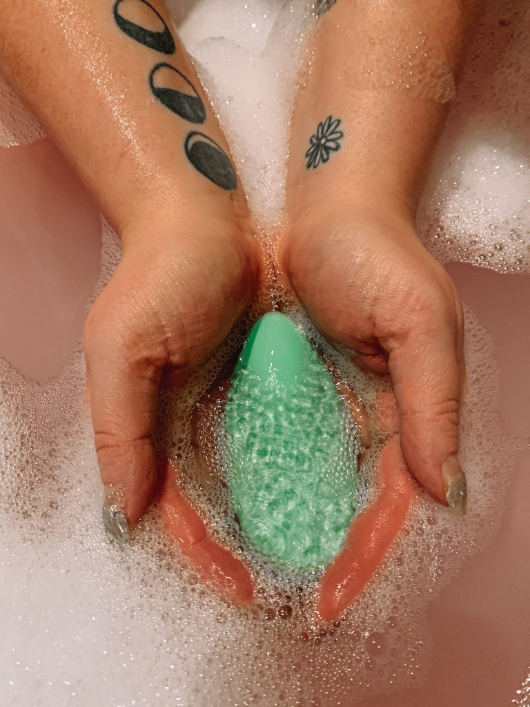 Gwen sex toy vibrator in Katie baskervilles hand